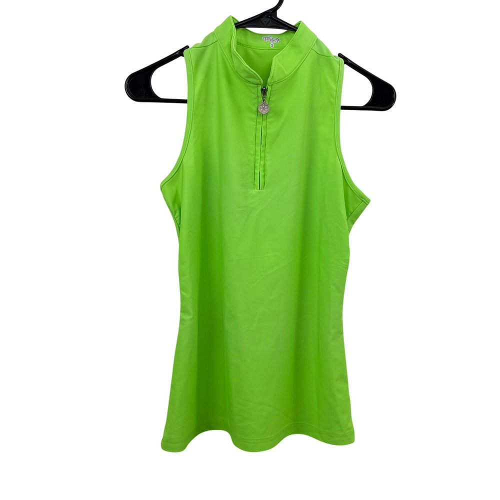 Tzu Tzu Top Womens Small Lime Green Quarter Zip Sleeveless Golf Athletic Shirt
